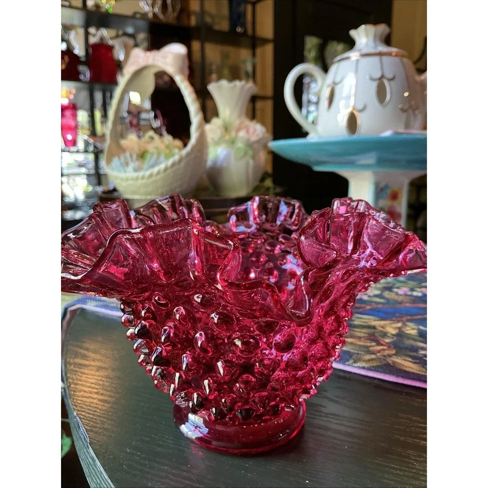 Vintage Fenton Cranberry Pink Hobnail 6.5